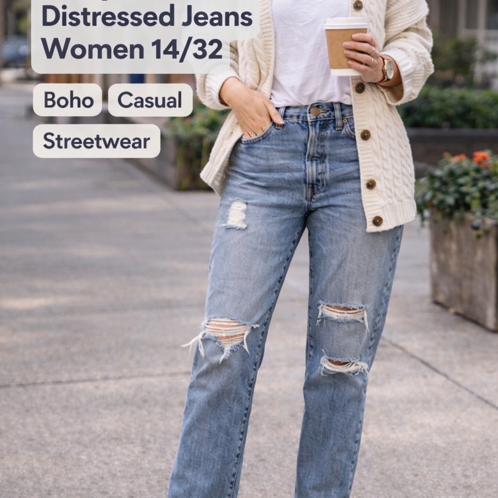 Lucky Brand Distressed Jeans 14/32 Women size M Ripped Denim Casual Boho